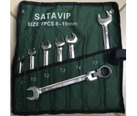  Набор SATA VIP PCS 7 ключи рожково-накидные с трещёткой на шарнирах  комплект 7 штук  (8-19mm)