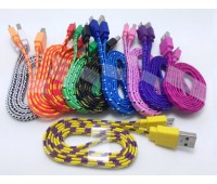 USB кабель для iphone 5 шнурок ткань цветные в ассортименте 1м ПЛОСКИЕ